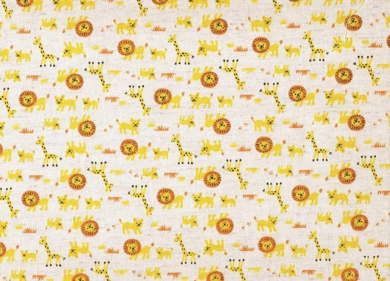 Kokka Lions and Giraffe on a Natural background Linen/cotton