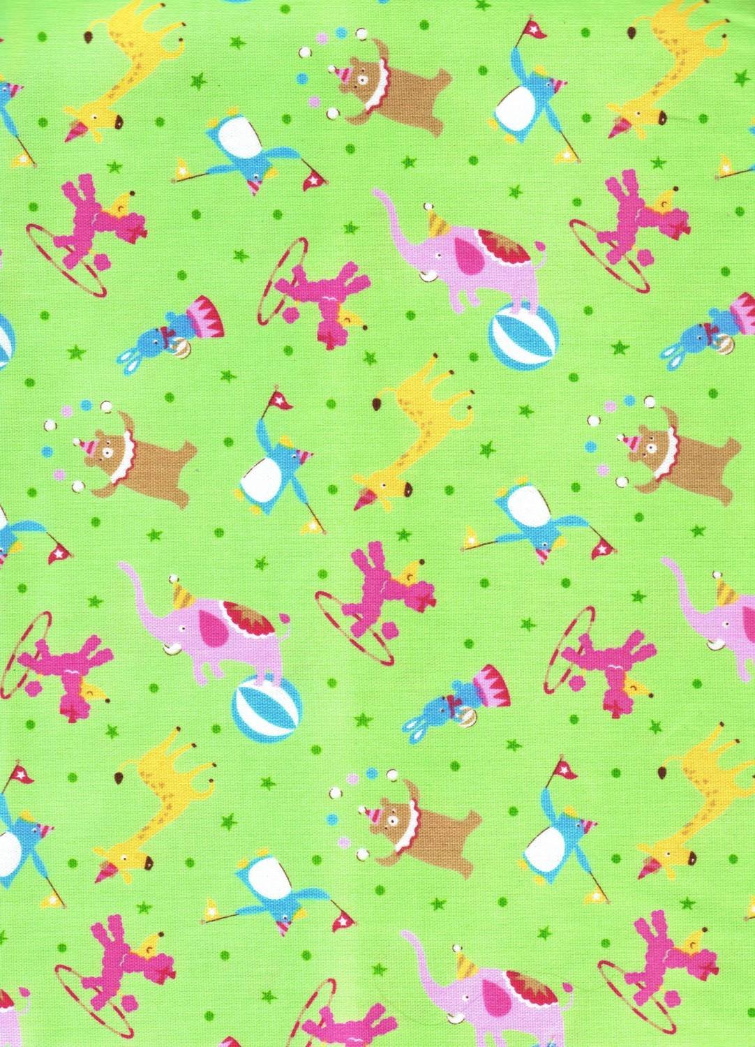 Kokka Circus Animals on a Lime green background Linen/cotton mix