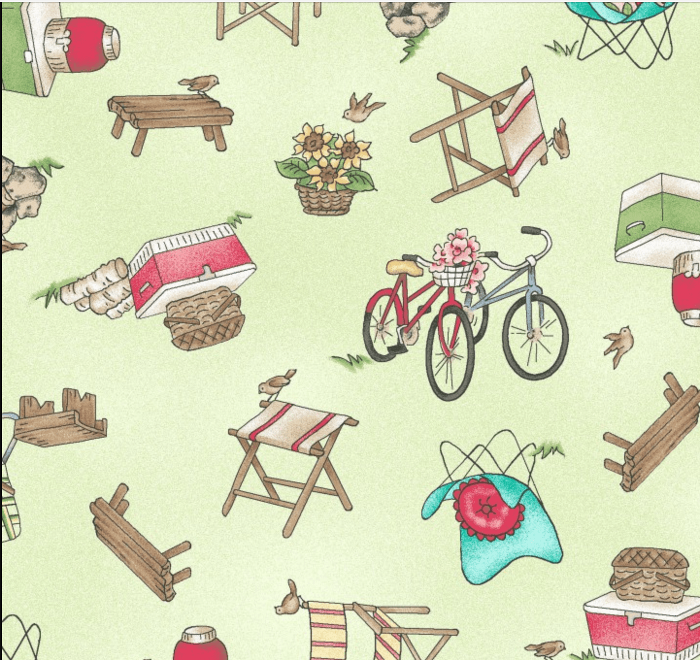 Roam Sweet Home - Camping Gear and Bikes on Green