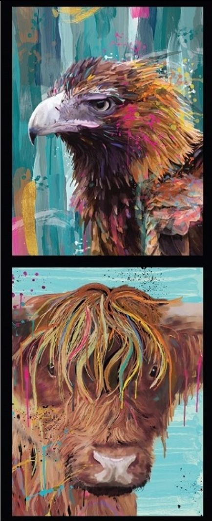 Karin Roberts DV3472 Double Block Eagle and Highland Cattle Panel
