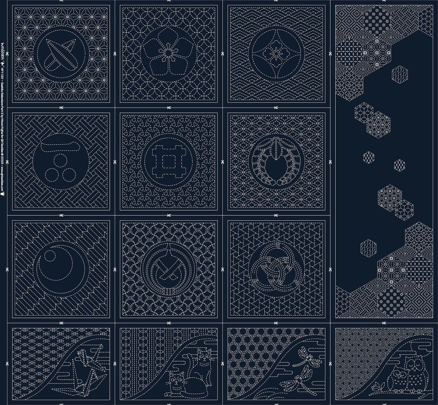 Wagara HF1120 - 11NV Multi Sashiko Panel - Navy Wagara HF1120 - 11NV Multi Sashiko Panel - Navy