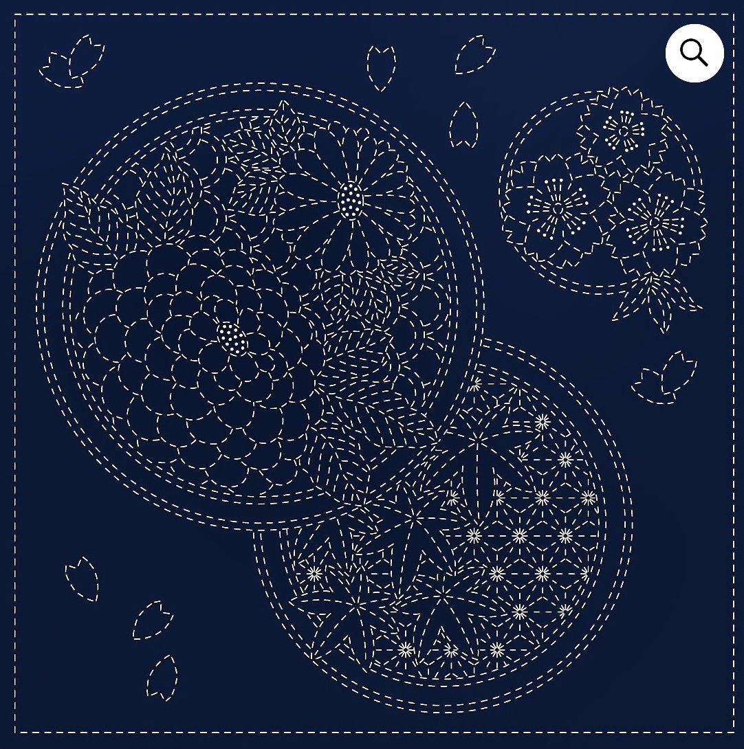 Sashiko Panel SC0018-12 Seasons Navy 30cm x 30cm
