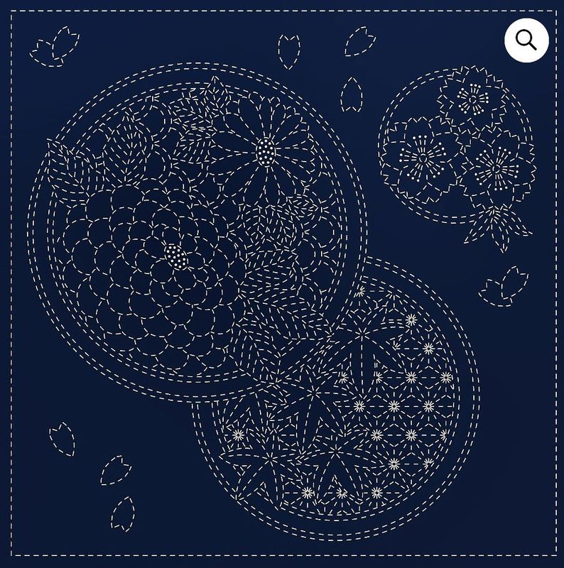 Sashiko Panel SC0018-12 Seasons Navy 30cm x 30cm