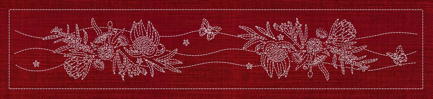 Australian Native Flower Block 6 of 6 Sashiko Table Runner AN06 Cherry Red Australian Native Flower Block 6 of 6 Sashiko Table Runner AN06 Cherry Red