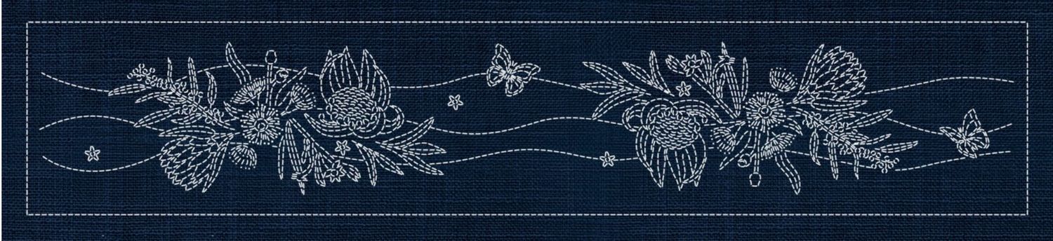Australian Native Flower Block 6 of 6 Sashiko Table Runner AN06 Indigo Australian Native Flower Block 6 of 6 Sashiko Table Runner AN06 Indigo