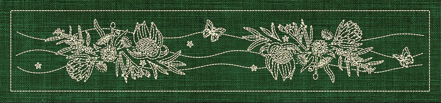 Australian Native Flower Block 6 of 6 Sashiko Table Runner AN06 Forest Green Australian Native Flower Block 6 of 6 Sashiko Table Runner AN06 Forest Green