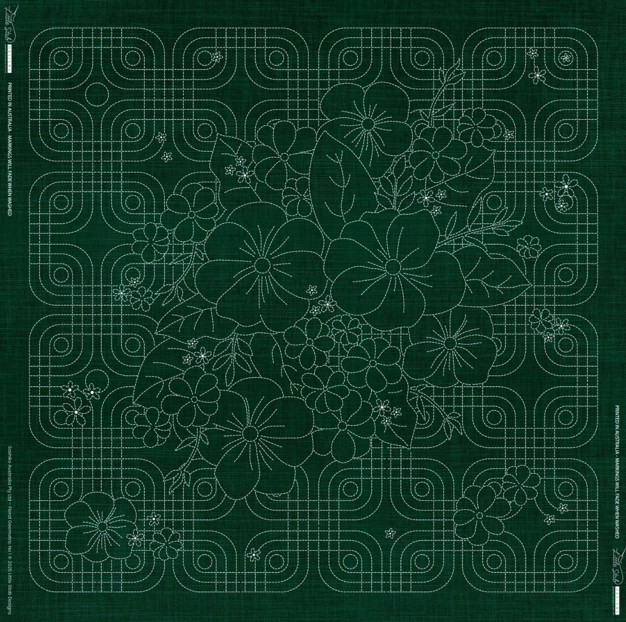 Blossom Bouquet Geometric Sashiko Panel GF07 100cm x 100cm Forest Green Blossom Bouquet Geometric Sashiko Panel GF07 100cm x 100cm Forest Green