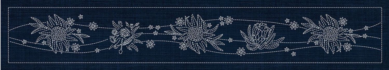 Australian Native Flower Block 5 of 6 Sashiko Table Runner AN05 Indigo Australian Native Flower Block 5 of 6 Sashiko Table Runner AN05 Indigo