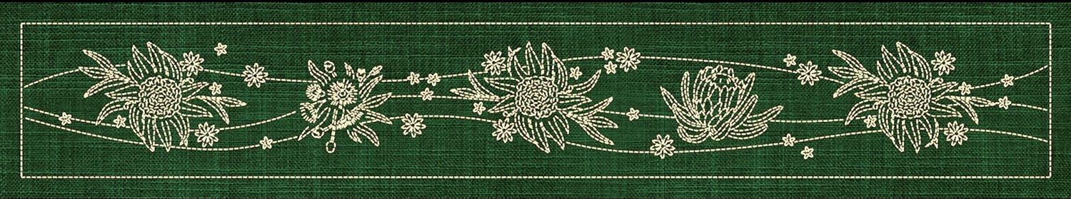 Australian Native Flower Block 5 of 6 Sashiko Table Runner AN05 Forest Green Australian Native Flower Block 5 of 6 Sashiko Table Runner AN05 Forest Green