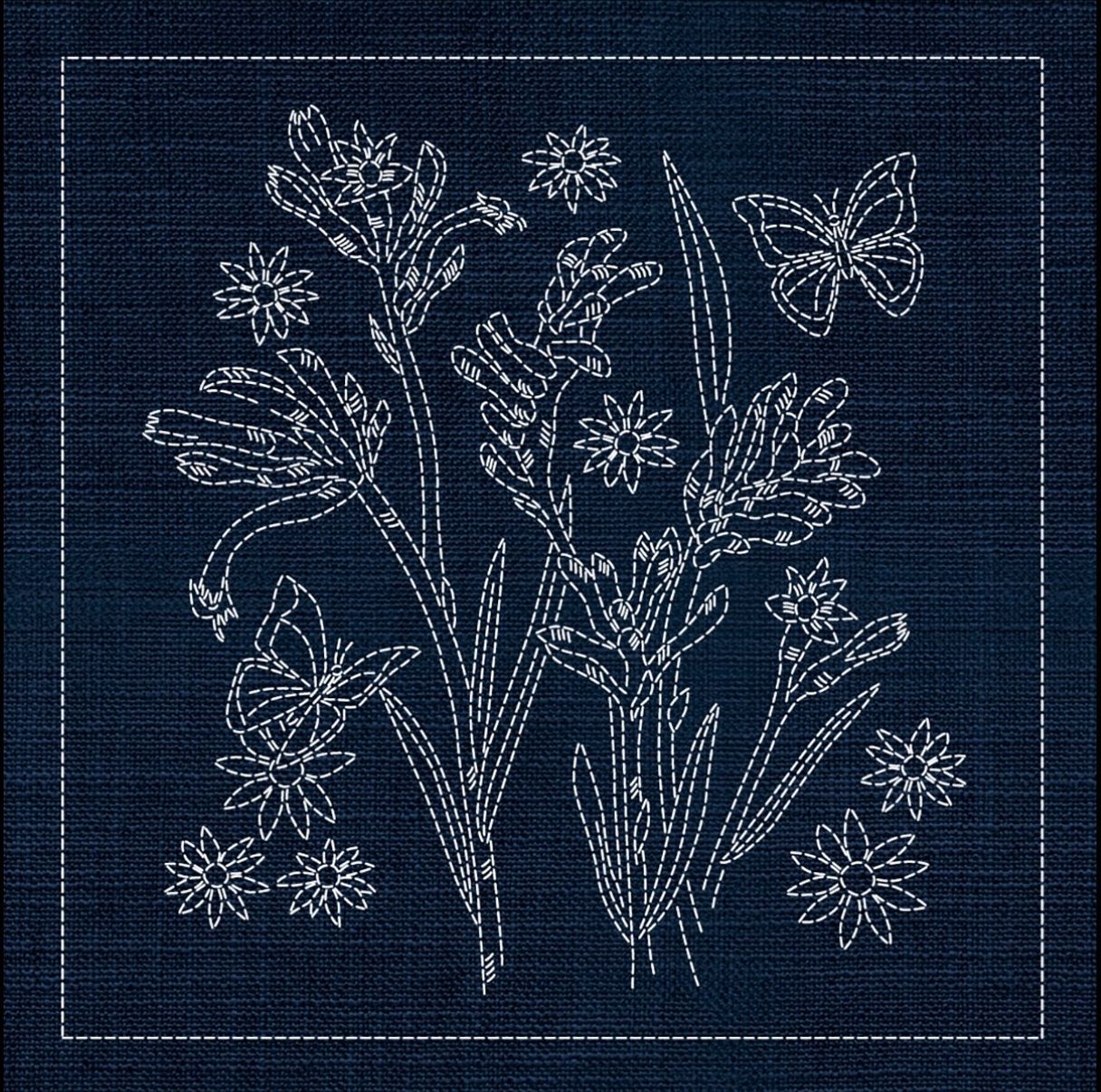Australian Native Flower Block 2 of 6 Sashiko 33cm x 33cm AN02 Indigo Australian Native Flower Block 2 of 6 Sashiko 33cm x 33cm AN02 Indigo