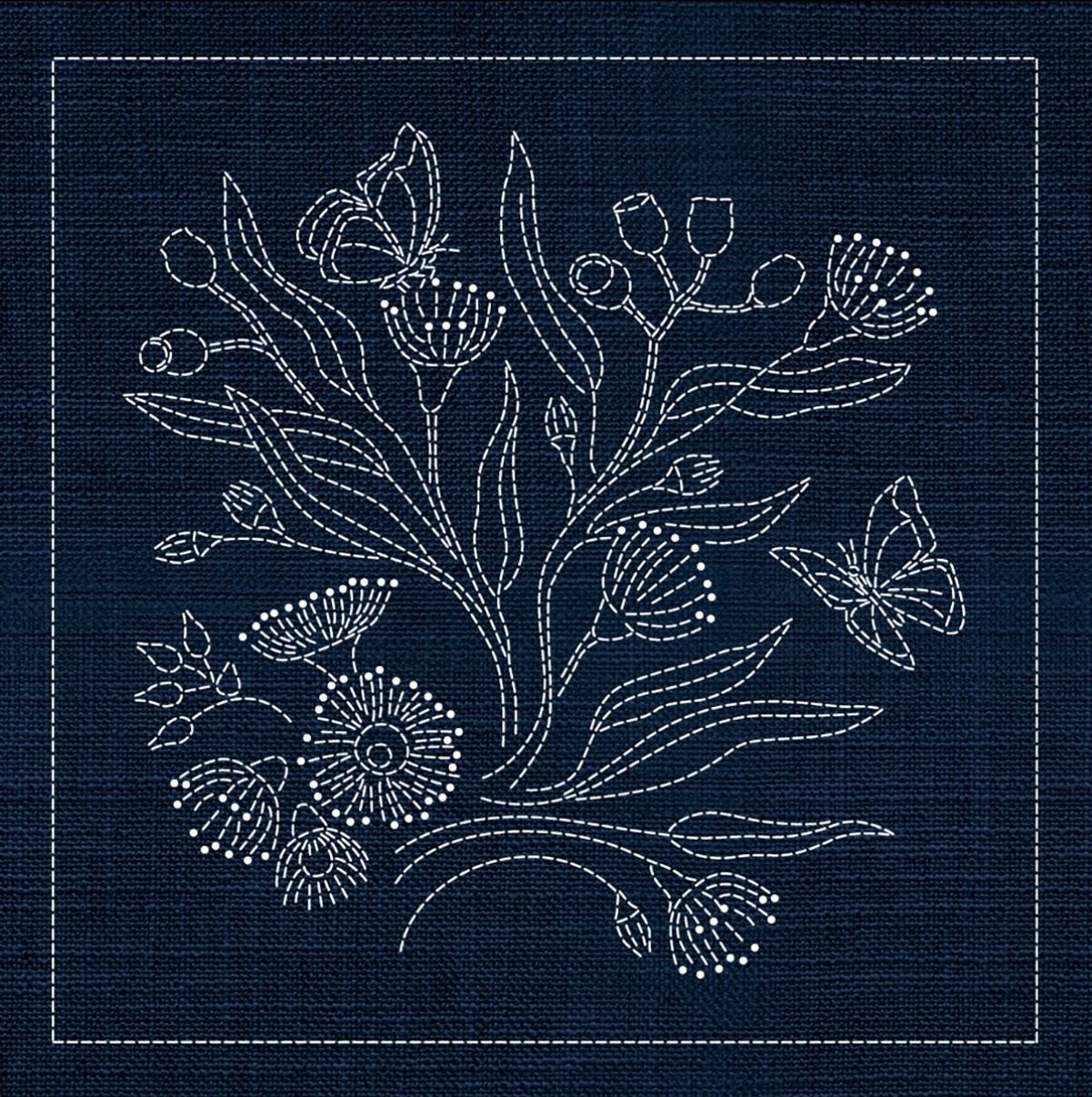 Australian Native Flower Block 3 of 6 Sashiko 33cm x 33cm AN03 Indigo Australian Native Flower Block 3 of 6 Sashiko 33cm x 33cm AN03 Indigo