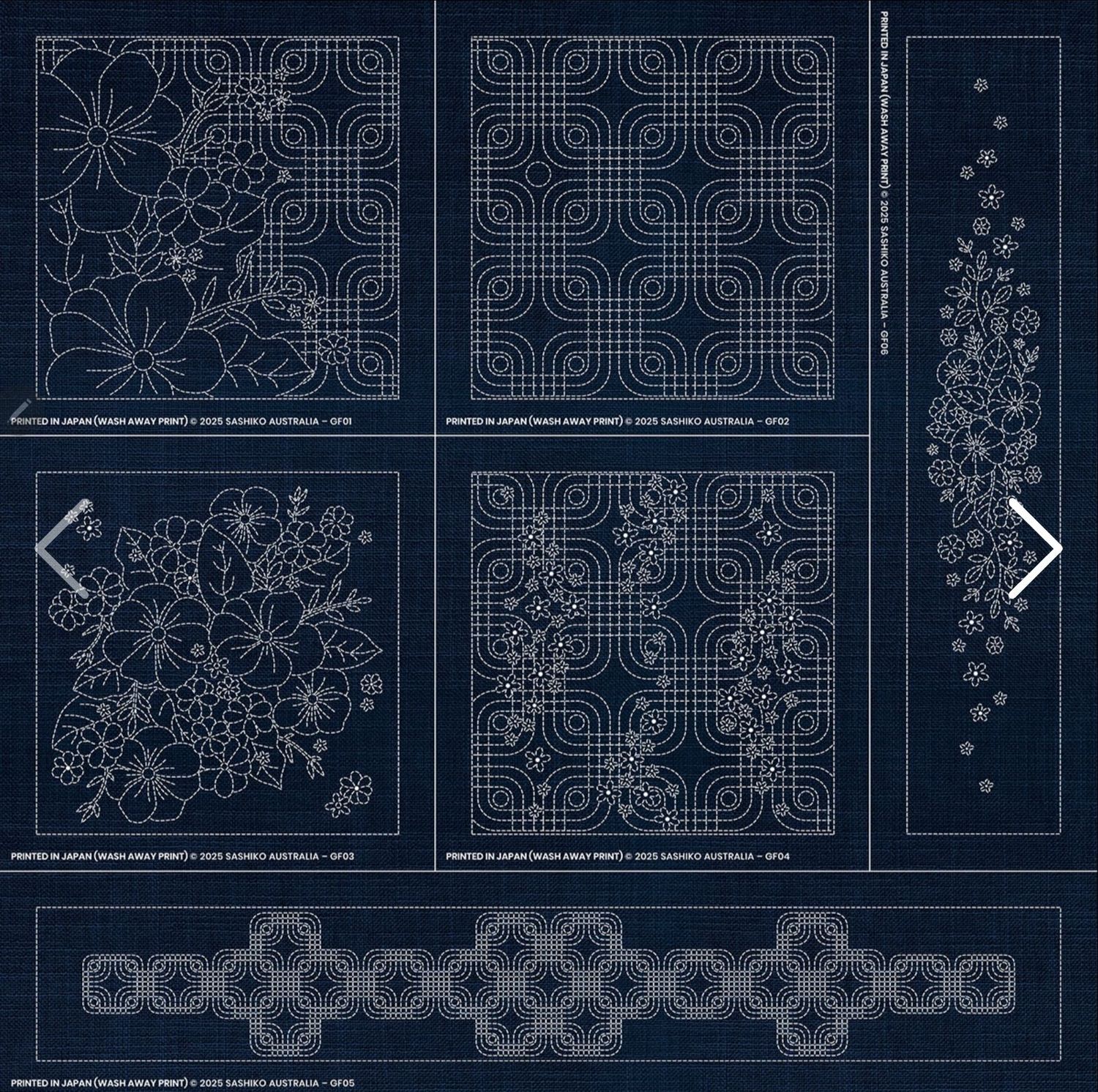 Geometric Floral Sashiko 6 Block Panel Indigo Geometric Floral Sashiko 6 Block Panel Indigo