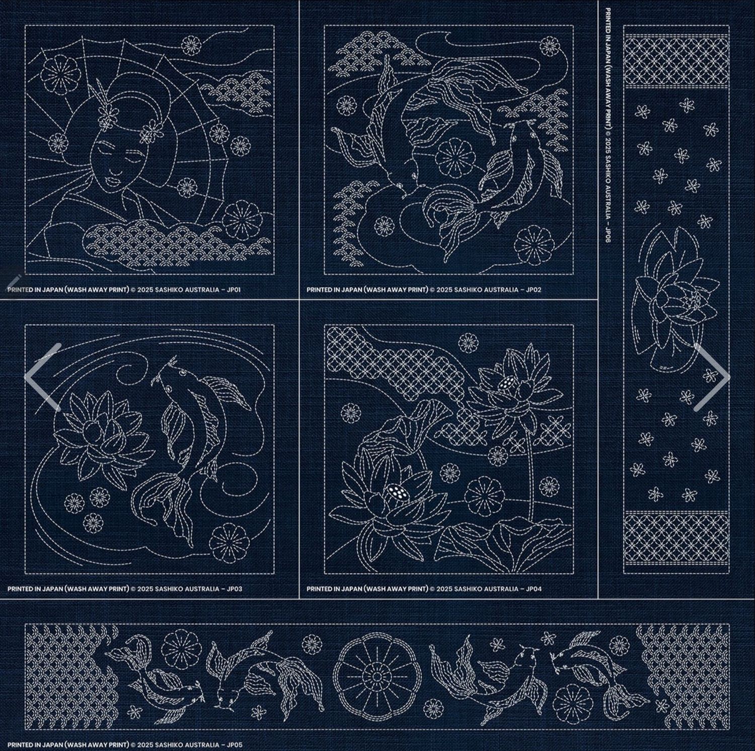 Japanese Inspired Collection Sashiko 6 Block Panel Indigo Japanese Inspired Collection Sashiko 6 Block Panel Indigo