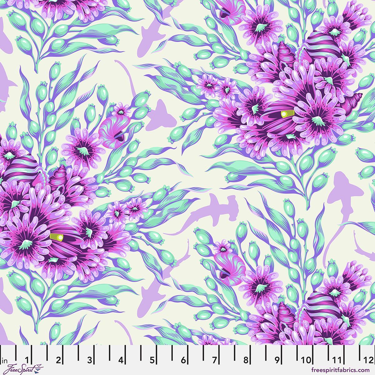 Tula Pink Floral Reef Shadow Sharks PWTP267 Ultraviolet