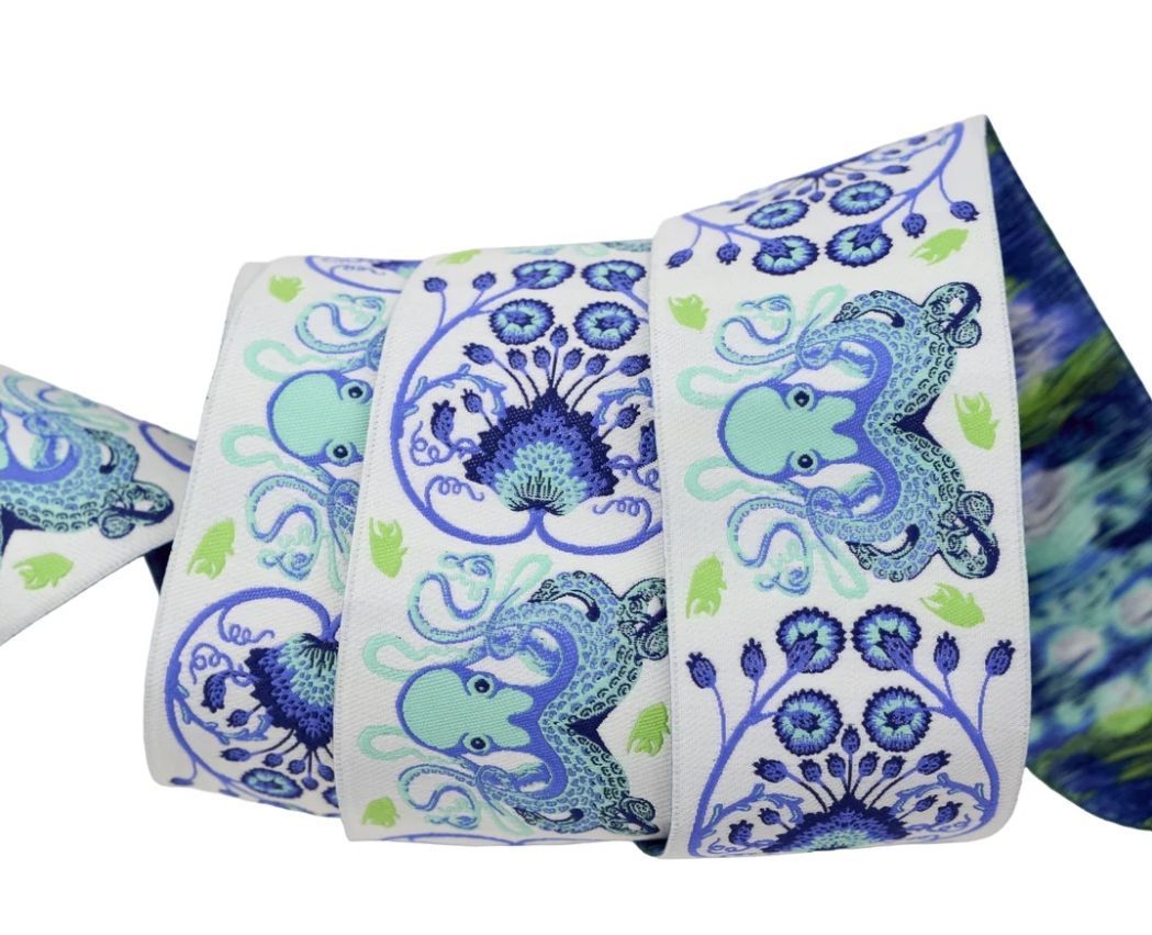 Tula Pink Floral Reef OCTOGARDEN Marine Ribbon 1 7/8 inch wide.