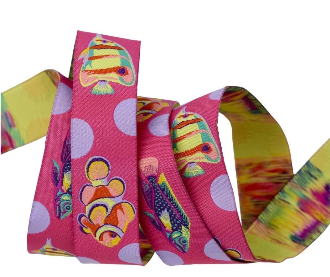 Tula Pink Floral Reef School Cossing Ultraviolet 1 inch wide RIBBON by the metre Tula Pink Floral Reef School Cossing Ultraviolet 1 inch wide RIBBON by the metre