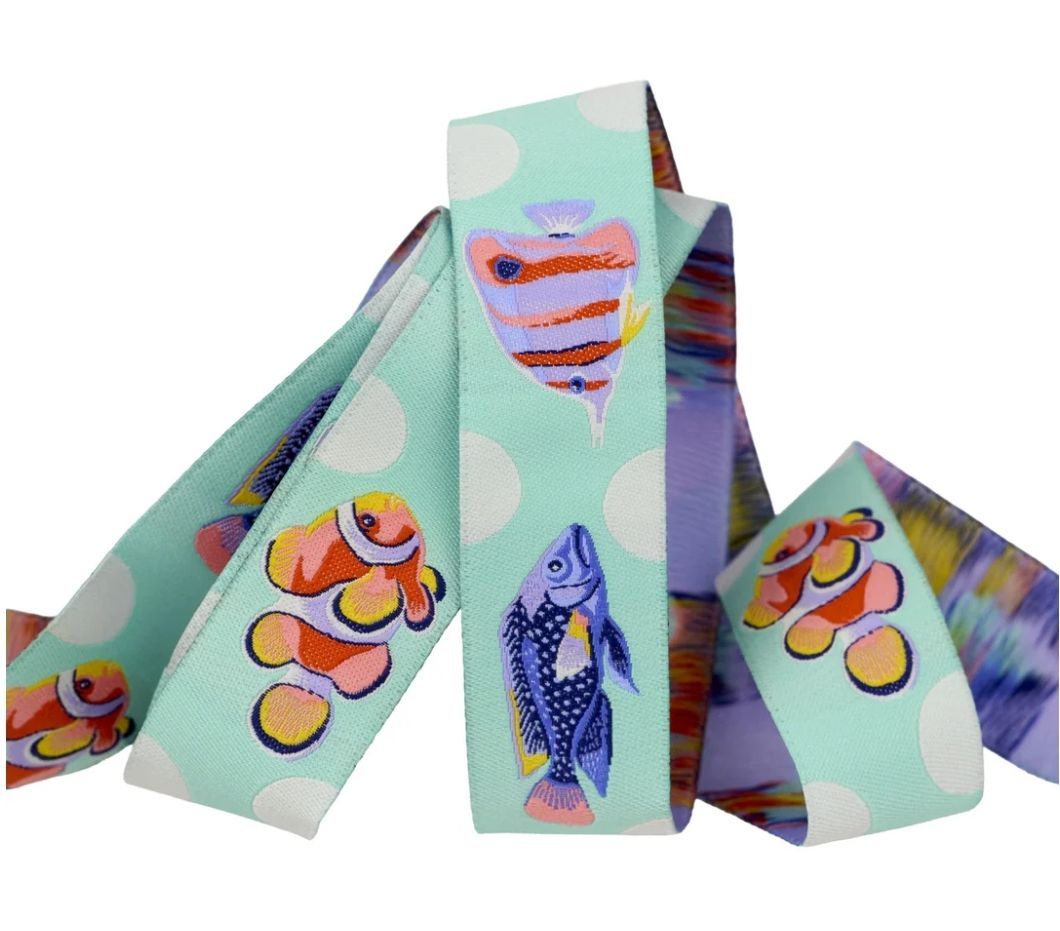 Tula Pink Floral Reef School Cossing Marine 1 inch wide RIBBON by the metre Tula Pink Floral Reef School Cossing Marine 1 inch wide RIBBON by the metre