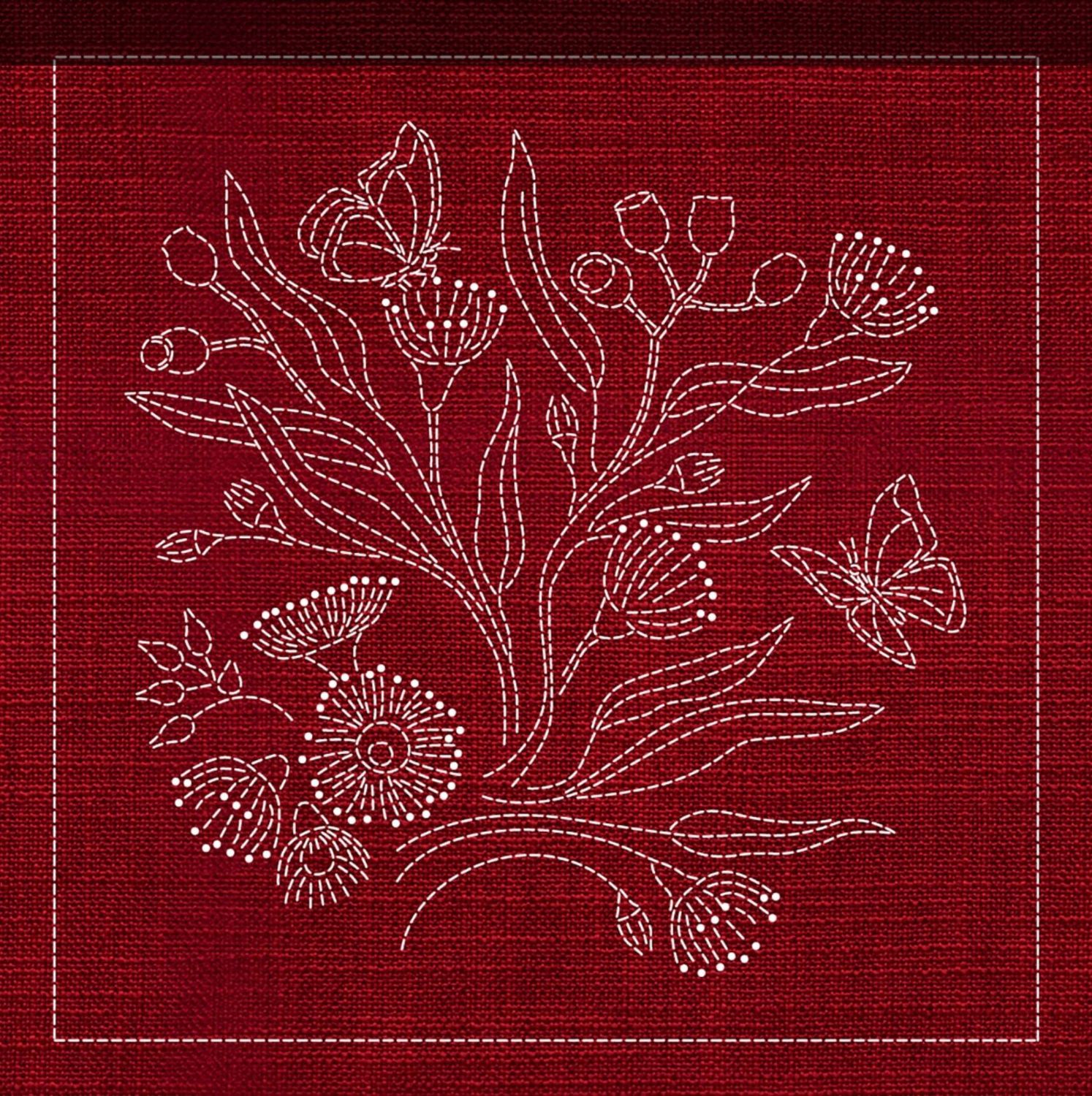Australian Native Flower Block 3 of 6 Sashiko 33cm x 33cm AN-03 Red