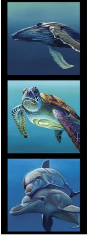 Chris Riley Art DV3910 Tri Block Whale Turtle Dolphins Panel