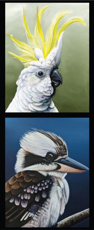 Chris Riley Art DV3954 Double Block Sulphur Crested Cockatoo and Kookaburra