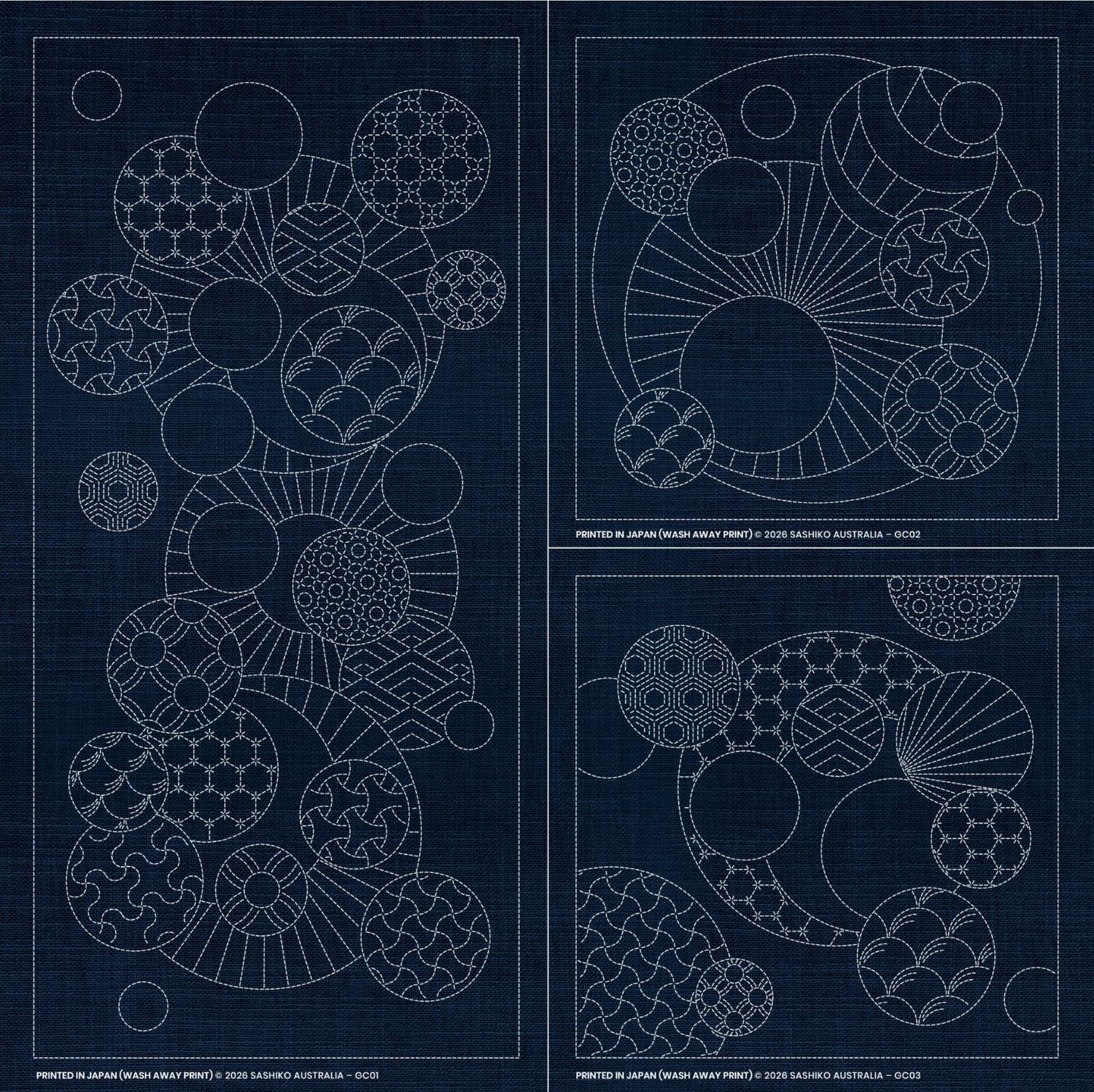 GEOMETRIC CIRCLES COLLECTION Sashiko Panel GC00-INDIGO