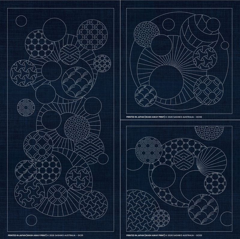GEOMETRIC CIRCLES COLLECTION Sashiko Panel GC00-INDIGO