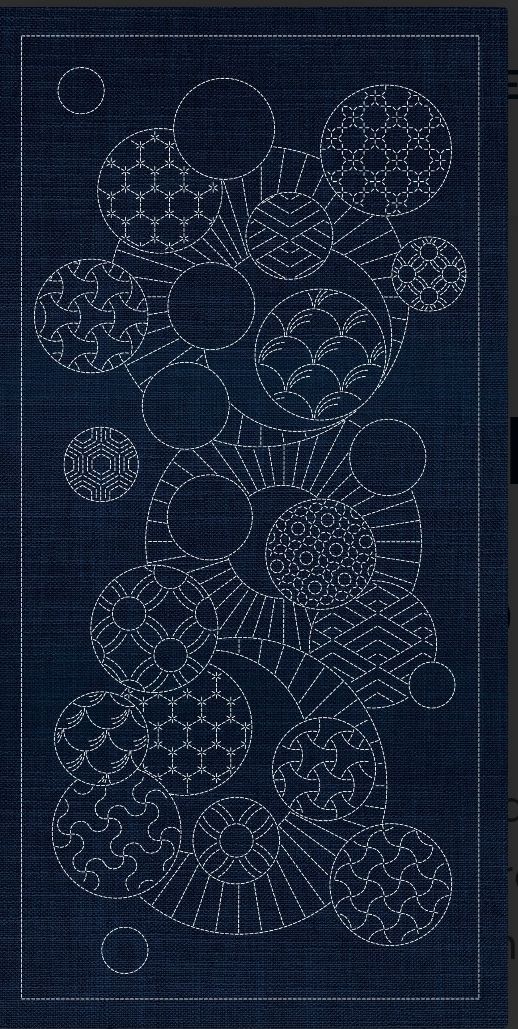 GEOMETRIC CIRCLES 3 Sashiko Panel GC01-INDIGO