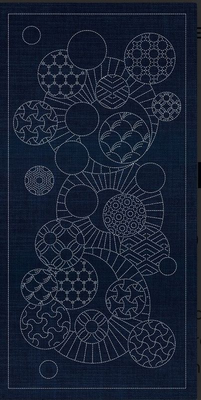 GEOMETRIC CIRCLES 3 Sashiko Panel GC01-INDIGO