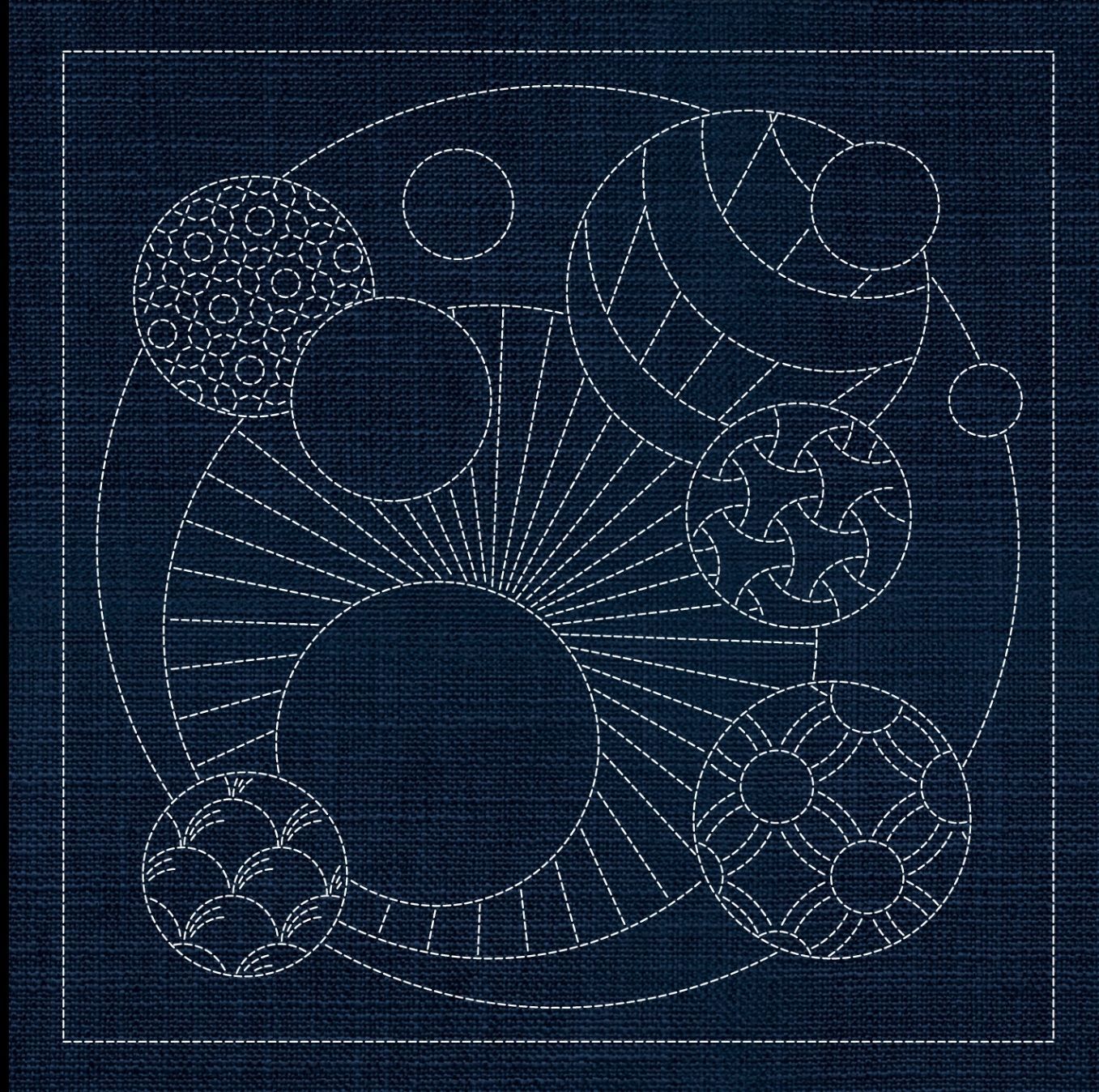 GEOMETRIC CIRCLES 3 Sashiko Panel GC02-INDIGO