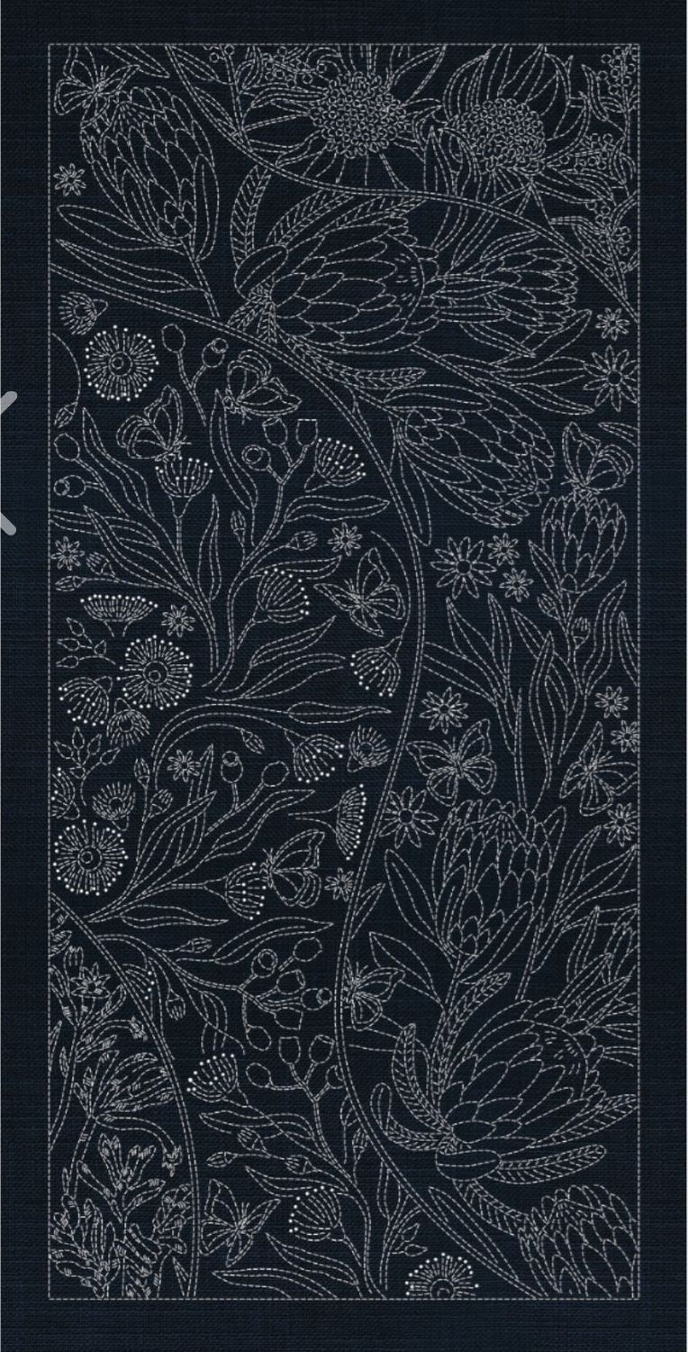 Australian Native Flower Sashiko Panel AN08 Indigo Australian Native Flower Sashiko Panel AN08 Indigo