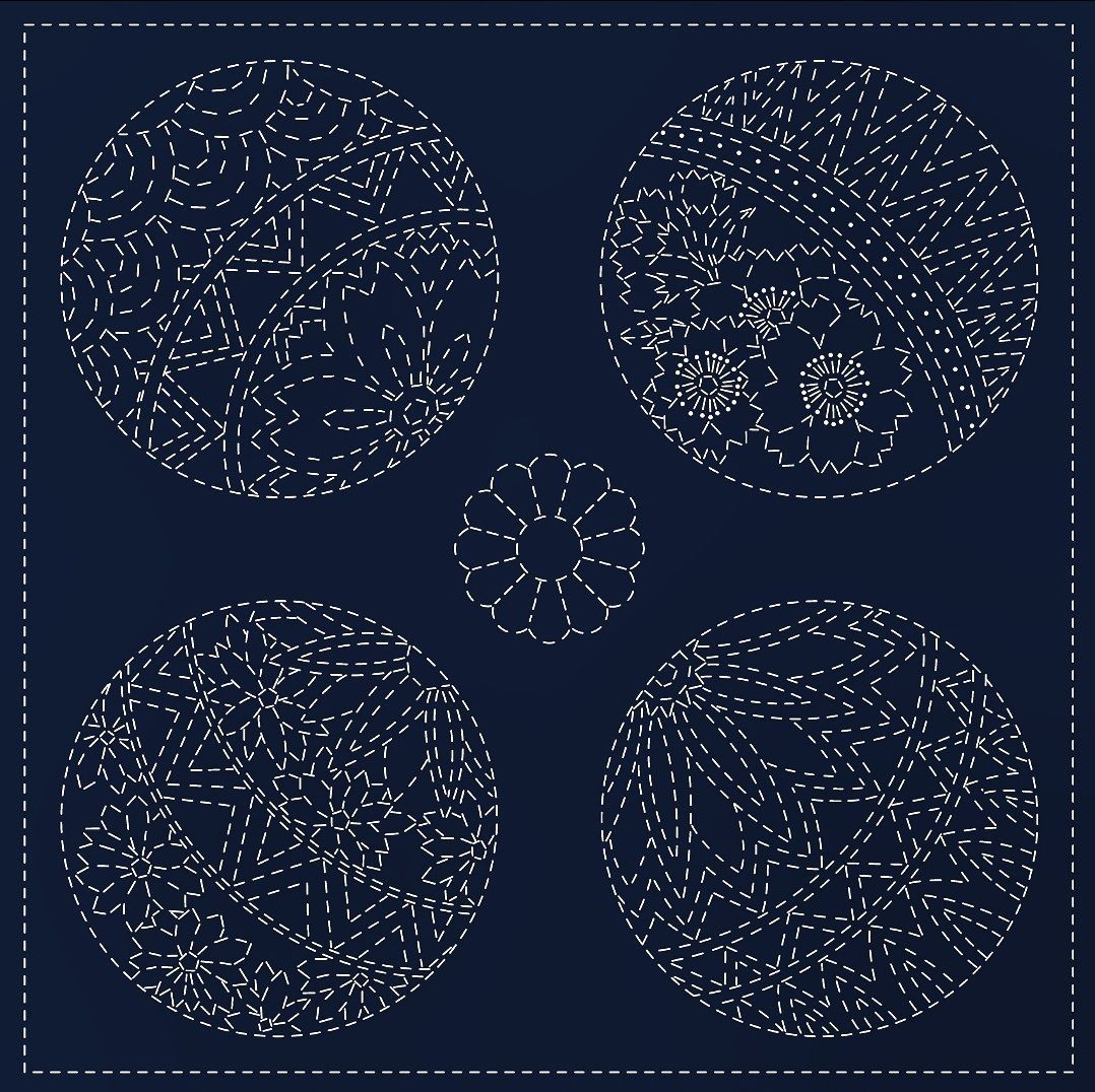 Sashiko Panel SC0017-04 TEMARI Navy 30cm x 30cm