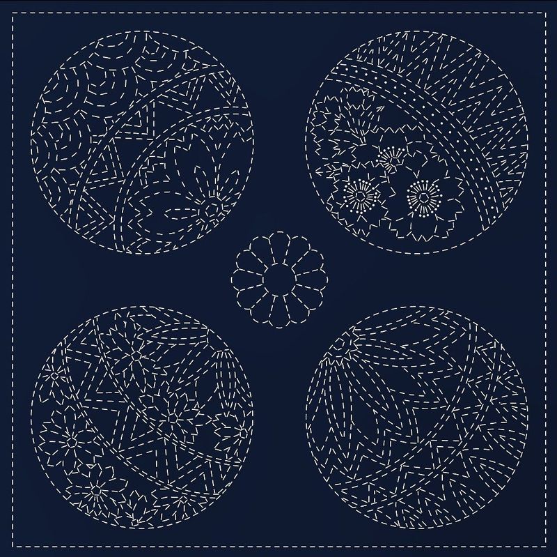 Sashiko Panel SC0017-04 TEMARI Navy 30cm x 30cm
