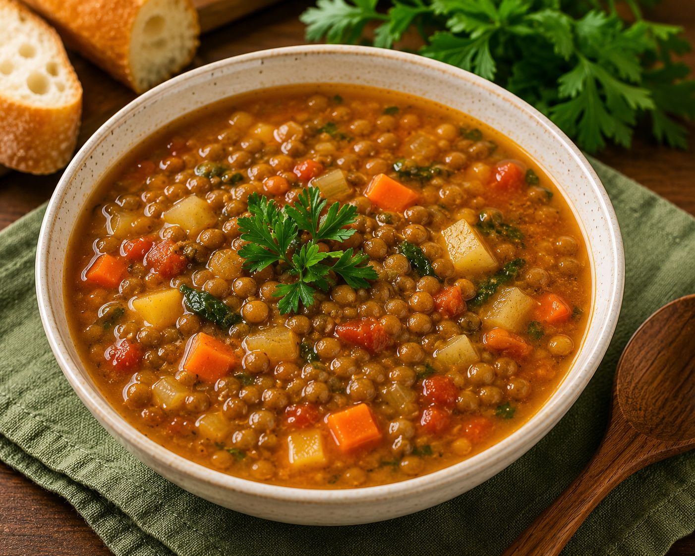 Sopa de lentejas con vegetales