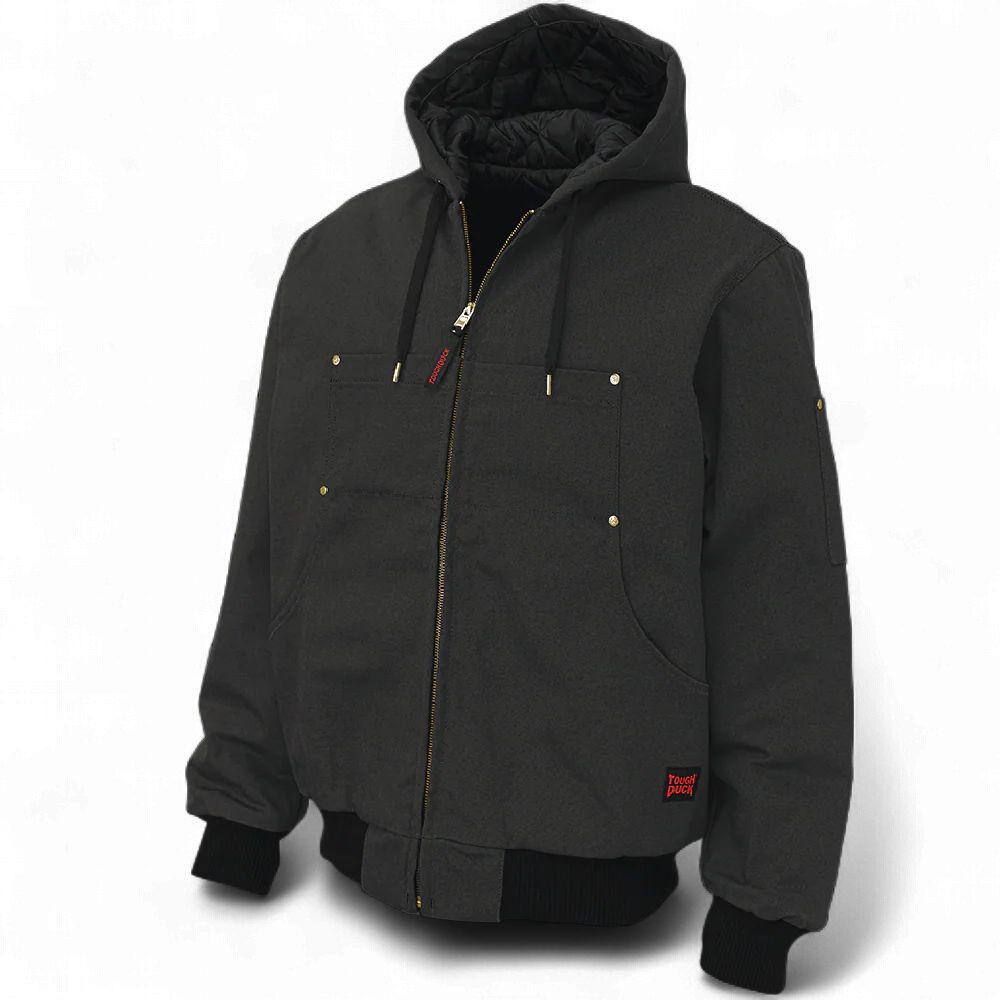 Tough Duck Hooded Duck Bomber Jacket - WJ30, Colour: Black, Size: Small