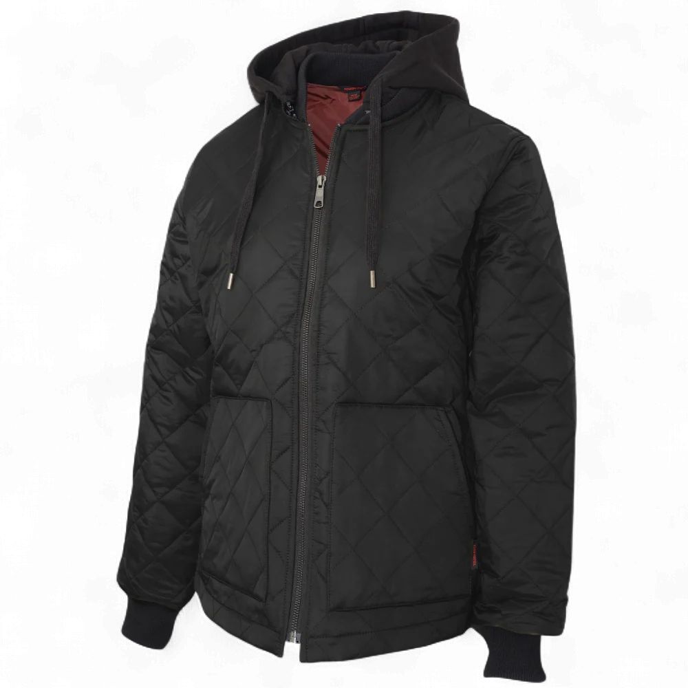 Tough Duck Women's Freezer Jacket with Zip Off Hoodie, Colour: Black, Size: XSmall