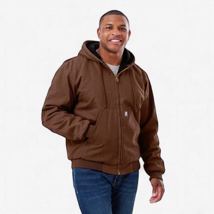 Berne Men's Heartland Duck Hooded Work Jacket, Colour: Bark, Size: XL