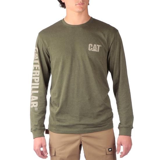 CAT Trademark Banner Long Sleeve Tee - 1510034, Colour: Army Moss, Size: S