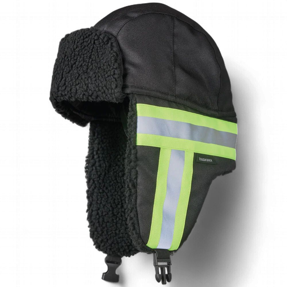 Tough Duck Hi-Vis Aviator Hat, Colour: Black, Size: Medium