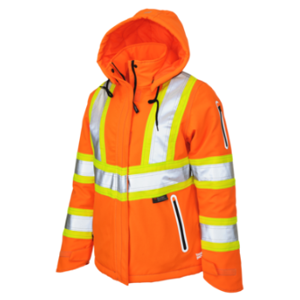 Tough Duck Women's Insulated Tough Flex Safety Jacket, Colour: Orange, Size: XSmall