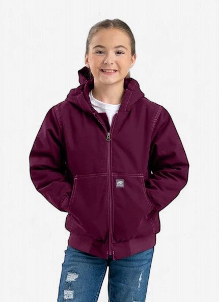 Berne Youth Highland Softstone Duck Hooded Jacket, Colour: Plum, Size: S