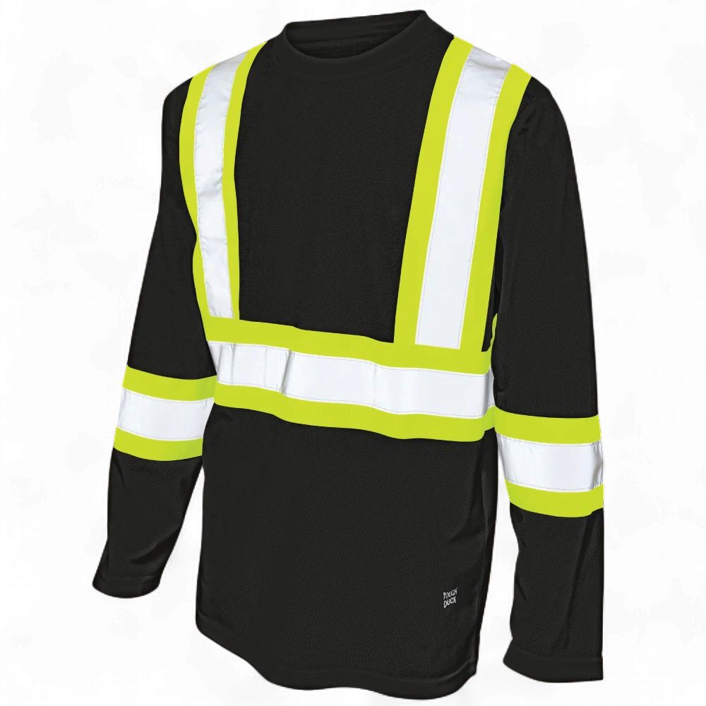 Tough Duck Micro Mesh L/S Safety tshirt ST10, Colour: Black, Size: Small