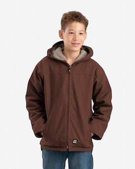 Berne Youth Sherpa-Lined Softstone Duck Hooded Jacket