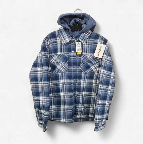 Berne Women's Quilt-Lined Flannel Hooded Jacket, Colour: Blue, Size: L
