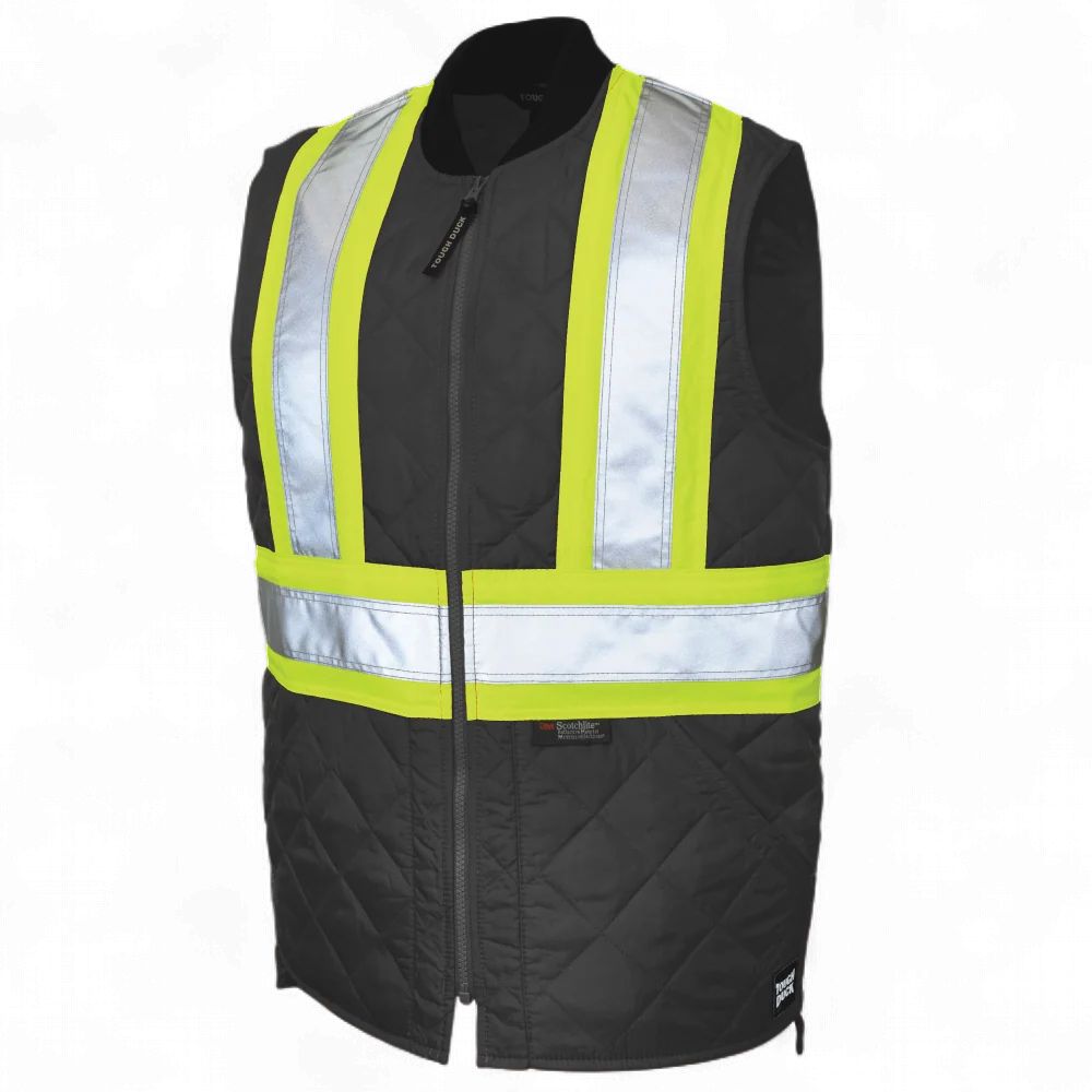 Tough Duck Quilted Safety Freezer Vest, Colour: Black, Size: Small