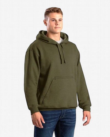 Berne Zippered Pocket Hooded Sweatshirt, Colour: Green, Size: S