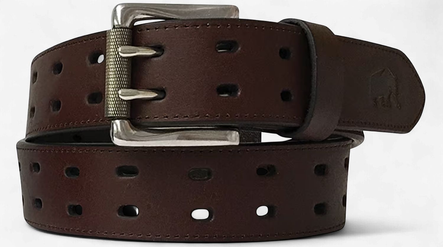 Berne Double Prong Genuine Leather Belt, Colour: Brown, Size: 32
