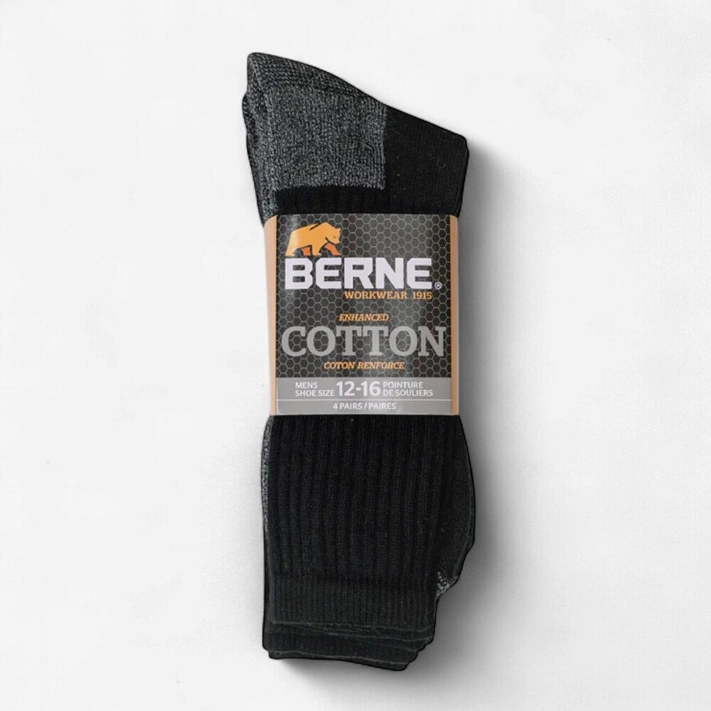 Berne All Purpose Cotton Crew Sock, Colour: Black, Size: 5-8