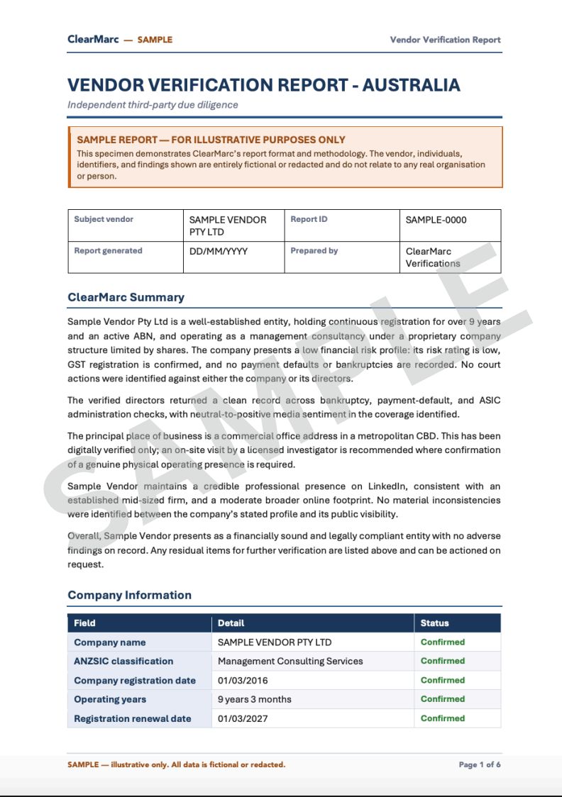 Australian Vendor Report