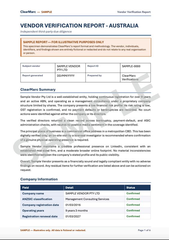 Australian Vendor Report