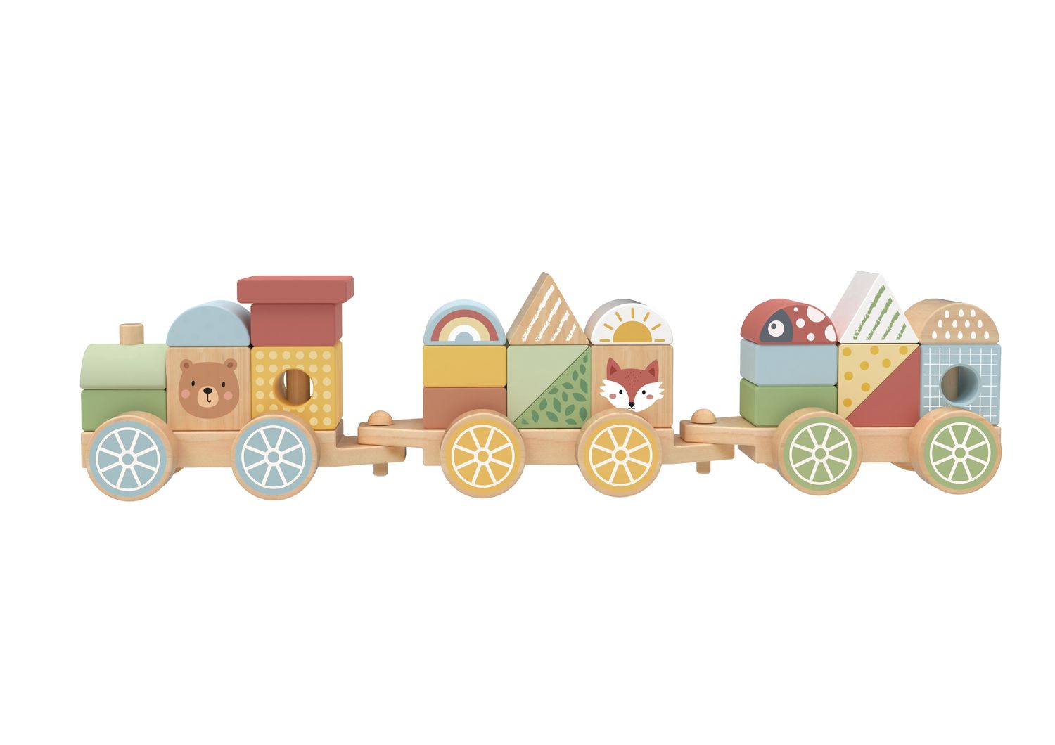Tren de Bloques y Figuras de Madera
